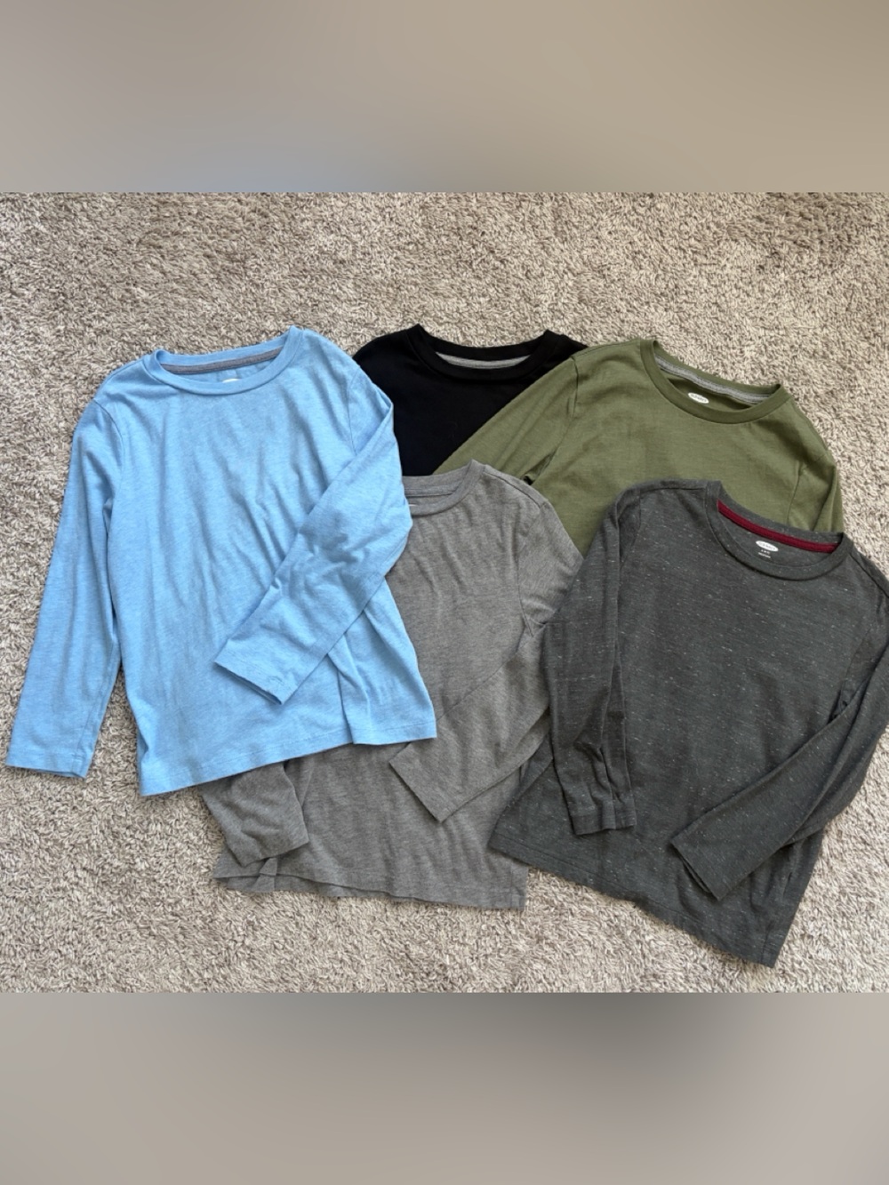 Old Navy Kids Long-Sleeve Tees - Light Blue, Olive, Black, Gray, Charcoal. 6/7